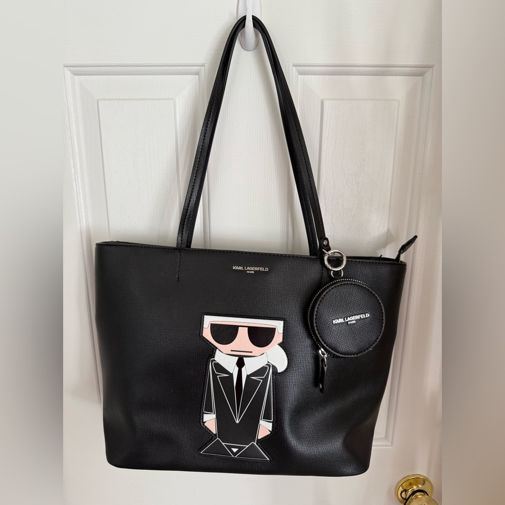 Karl Lagerfeld Paris Large Black Tote with Cartoon Karl Pre Owned